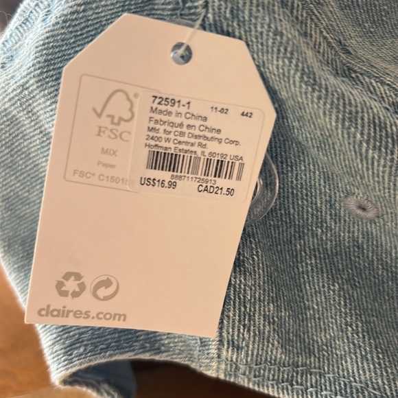 Claire's Lucky Clover Distressed Denim Baseball Hat - Picture 4 of 7